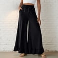 thumbnail image 7 of cocolona Womens Wide Leg Pants Elastic High Waist Ruffle Flowy Pants Baggy Sweatpants Solid Color Lounge Trousers with Pockets, 7 of 7