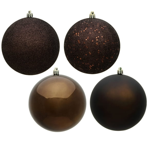 Vickerman 1" Chocolate 4-Finish Plastic Ball Ornament Assortment, 2 Boxes of 18