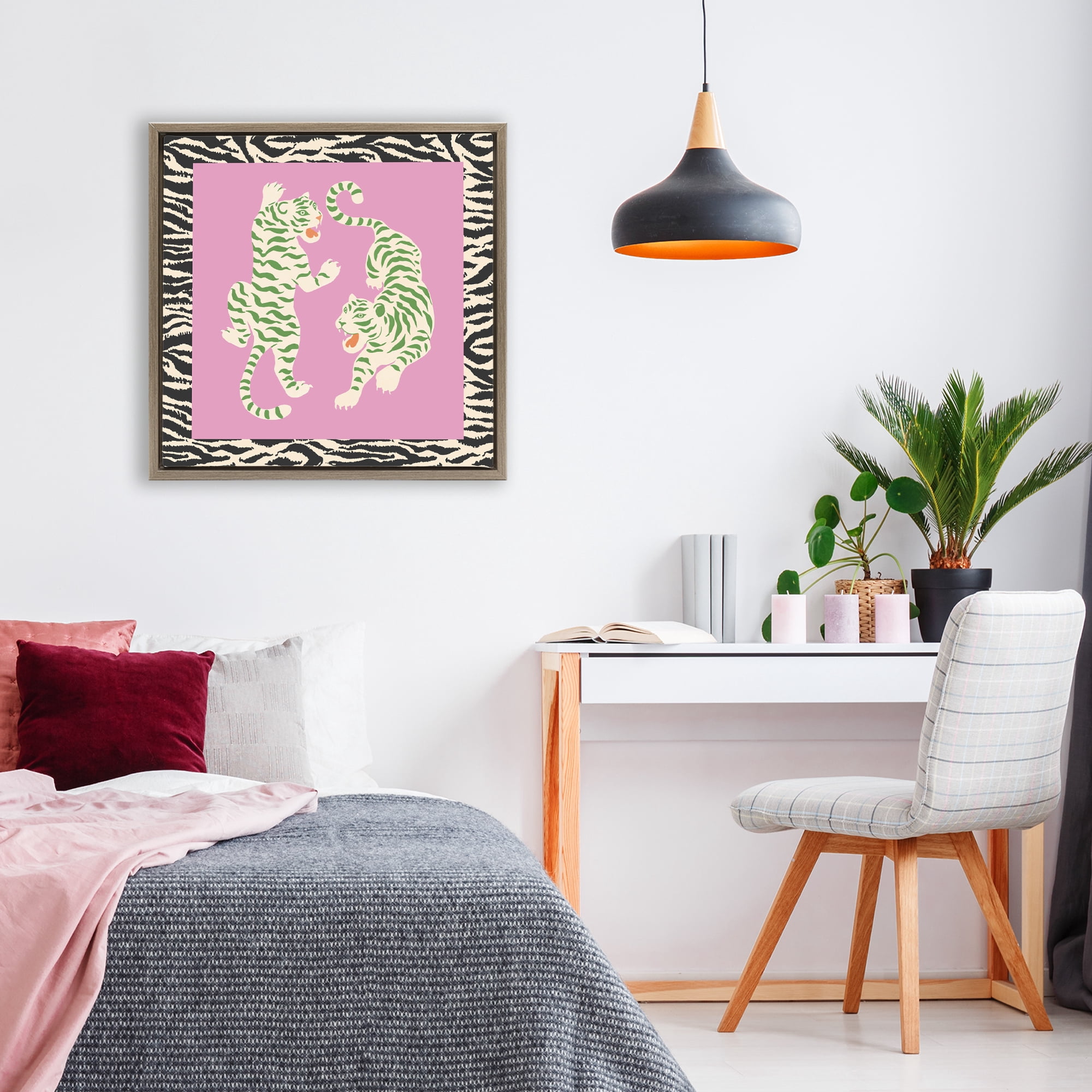 Stupell Industries Purple & Green Twin Tigers Brown Framed Floater Canvas Wall Art, design by Karolina Sato