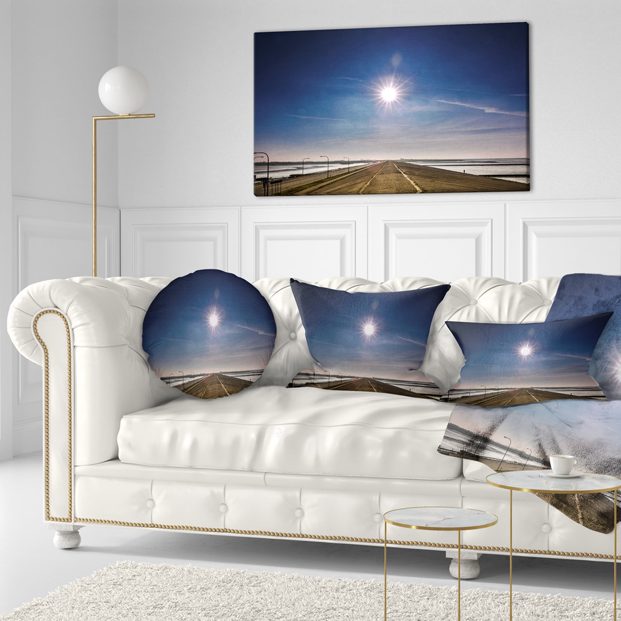 Designart Sun in Blue Sky on Dyke Germany - Landscape Printed Throw Pillow - 12x20