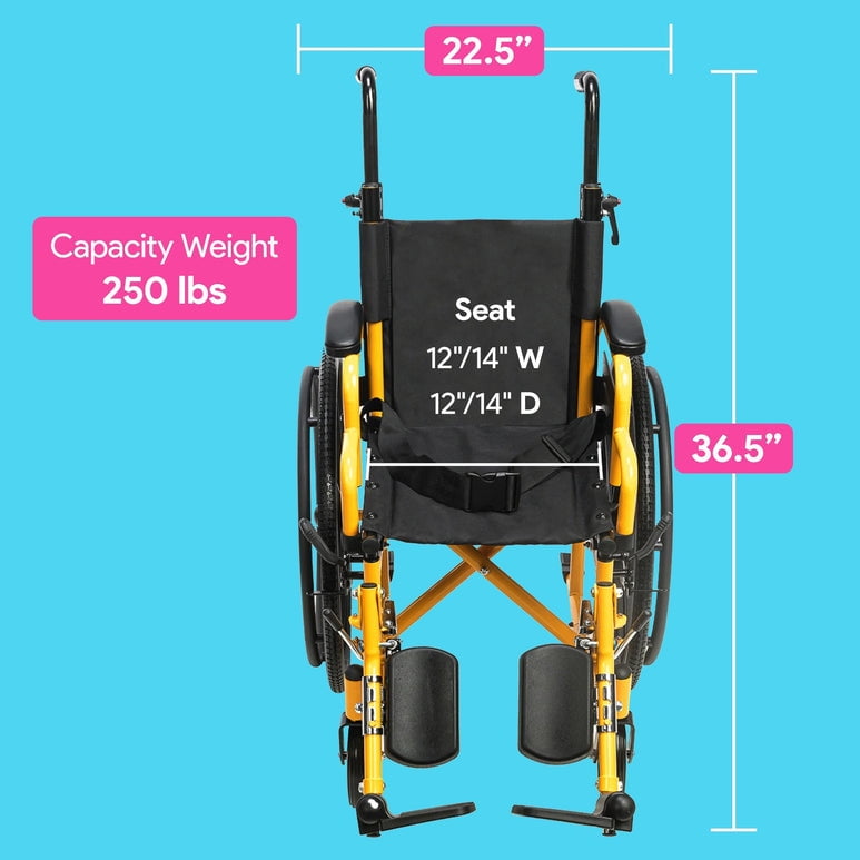 Smilez Pediatric Wheelchair Fun Lightweight Foldable Kids Wheelchair with Cushion Seat, Seat Belt and Anti-Tippers Included