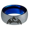thumbnail image 2 of Tungsten Dragon Dragons Fire Breather Folklore Band Ring 8mm Men Women Comfort Fit Blue Dome Brushed Gray Polished, 2 of 4