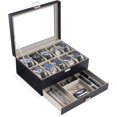 thumbnail image 1 of ProCase Caja para Reloj, Estuche Organizador de Relojes de 1 ó 2 Pisos con Tapa Vidrio Anti-polvo Almacenaje Guardarrelojes para Hombres y Mujeres (Negro, 10-Slot), 1 of 7