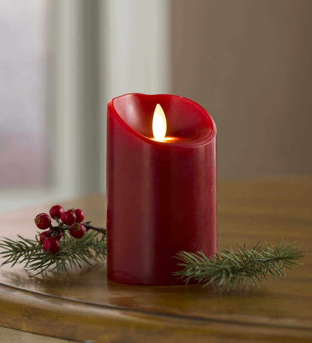 LED Pillar 5" Candle with Flicker Flame and AutoTimer, Red