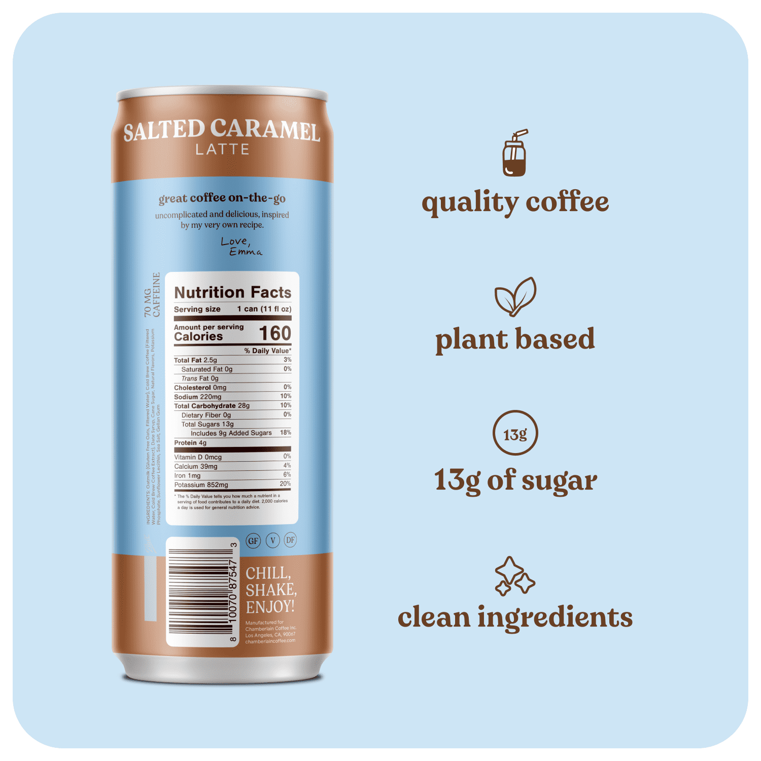 Chamberlain Coffee Salted Caramel Oat Milk Latte, 11 fl oz Can (Shelf Stable)