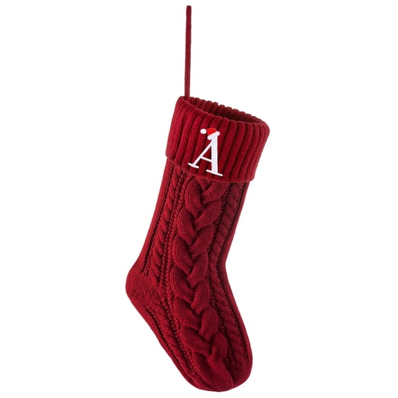 Personalized Christmas Stockings with Initials, 18 Inches Xmas Embroidered Monogrammed Cable Knitted Stocking for Family, Holiday Hanging Decoration Gifts for Fireplace(Red and White A)