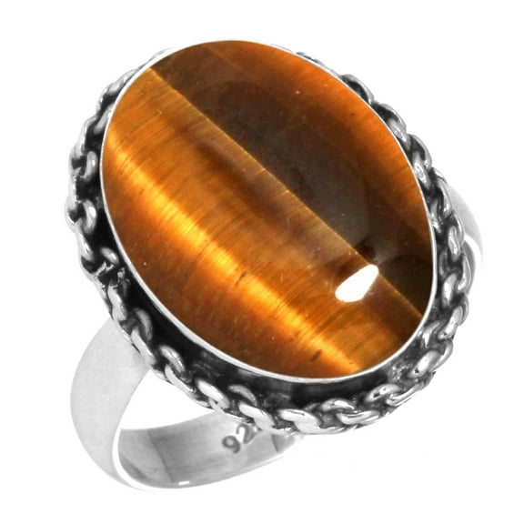 925 Silver Ring For Women - Men Brown Real Tiger Eye Stone Silver Ring Size 11.5 June Birthstone Costume Silver Ring Size 11.5 Gift For Ladies On Easter 925 Silver Jewelry With Gemstone