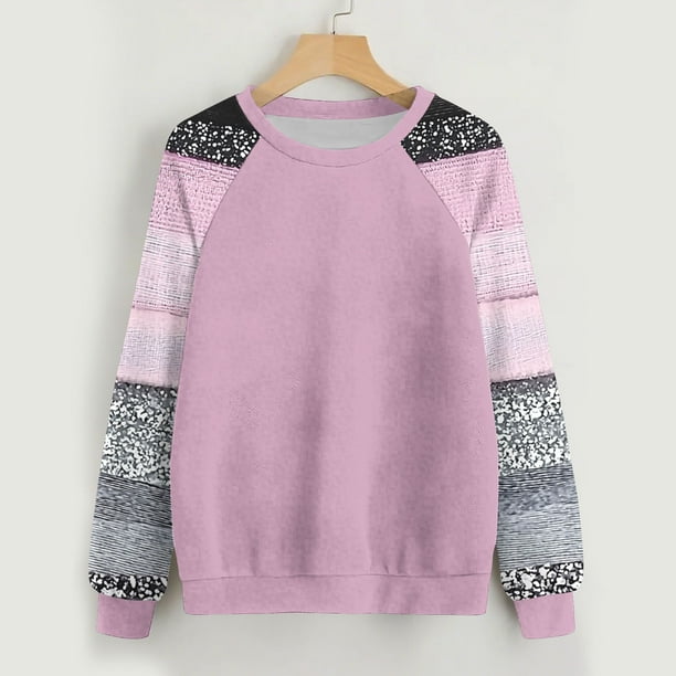 Ailaofu Womens Tops Color Block Raglan Long Sleeve Shirts Casual Fall Crewneck Sweatshirts