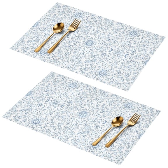 Placemat, Pioneer Flower Floral Print Pattern Place Mats Table Mat Set Of 2, PVC Washable Placemats for Party Kitchen Dining Decoration, 18x12 Inch, Fade Resistant