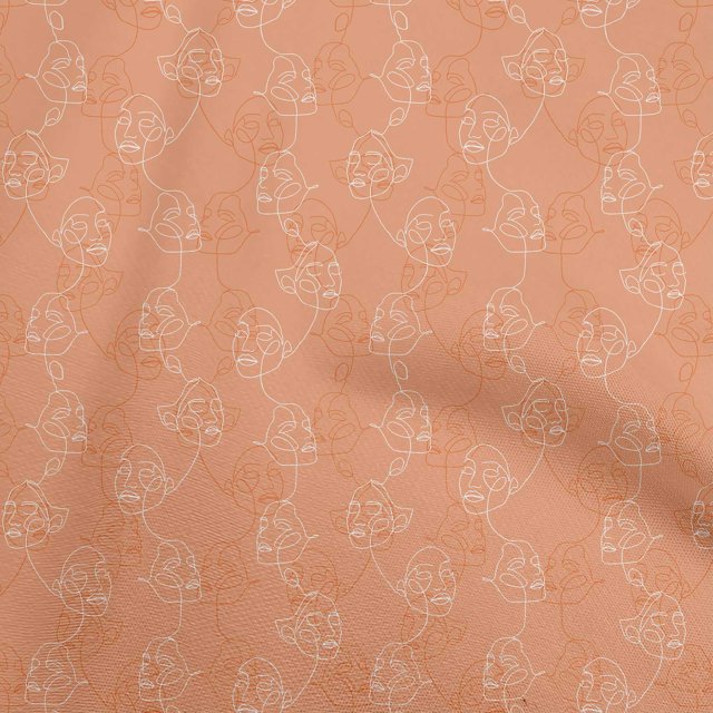 oneOone Cotton Poplin Orange Fabric Asian Face Line Drawing Sewing Material Print Fabric By The Yard 42 Inch Wide