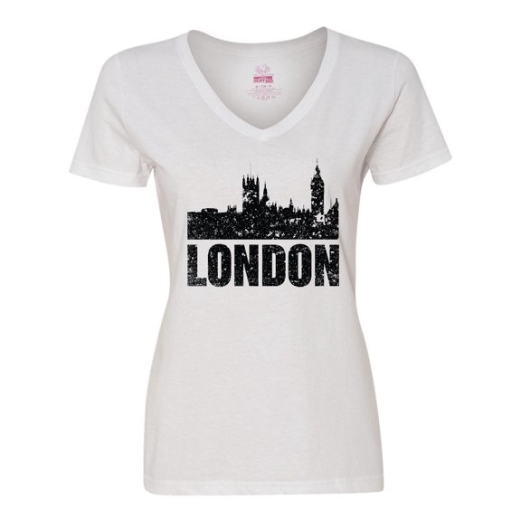 Inktastic London England City Skyline with Grunge Women's V-Neck T-Shirt