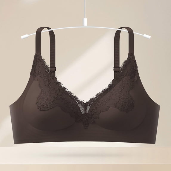 Zpanxa Wireless Bras for Women Full Coverage Push-up Lace Adjustable Straps Everyday Bra Coffee 38BC