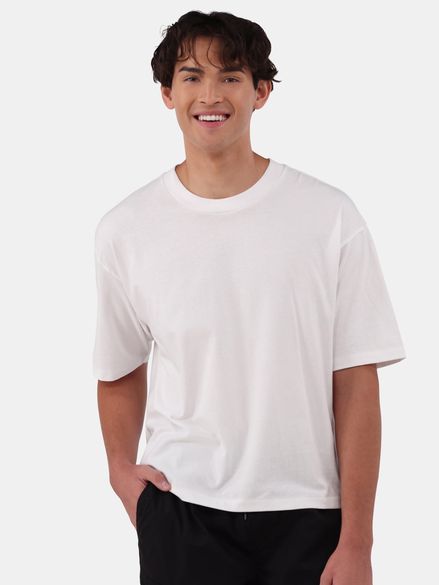 No Boundaries Cotton Oversized Cropped Tee with Short Sleeves, 2-Pack, Men's and Big Men's XS-5XL