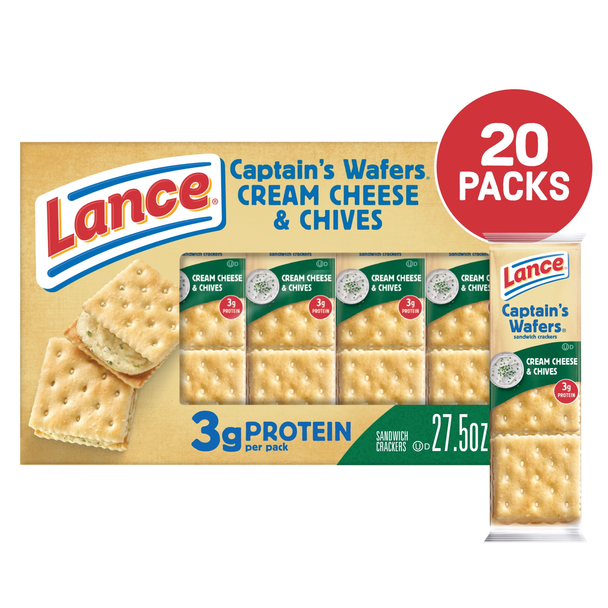 Lance Sandwich Crackers, Captain's Wafers Cream Cheese and Chives, 20 Packs, 6 Sandwiches Each