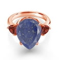 thumbnail image 2 of Gem Stone King 8.08 Ct Pear Shape Blue Lapis Red Garnet 18K Rose Gold Plated Silver Ring (Size 5), 2 of 5