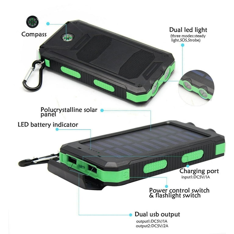500000mAh Dual USB External Solar Power Bank LED Battery Charger for Cell  Phone