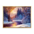 thumbnail image 1 of Designart Rivière sinueuse avec des silhouettes d'arbres bleu foncé ART MURAL À CADRE FLOTTÉ, 1 of 4