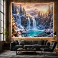 thumbnail image 5 of Multi-Tiered Waterfall Cascading Down Snowy Cliffs with Evergreens, Serene Watercolor Style for Nature Lovers, Winter Landscape Art Decor Christmas Gift Tapestry Wall Hanging for Bedroom and Dorm, 5 of 6