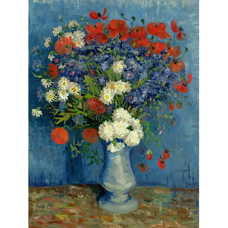 Still Life: Vase with Cornflowers and Poppies, 1887 Post-Impressionist Flower Floral Painting Print Wall Art By Vincent van