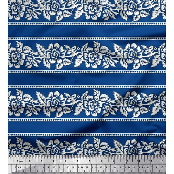 Soimoi Cotton Poplin Fabric Leaves & Floral Block Printed Fabric 1 Yard 56 Inch Wide