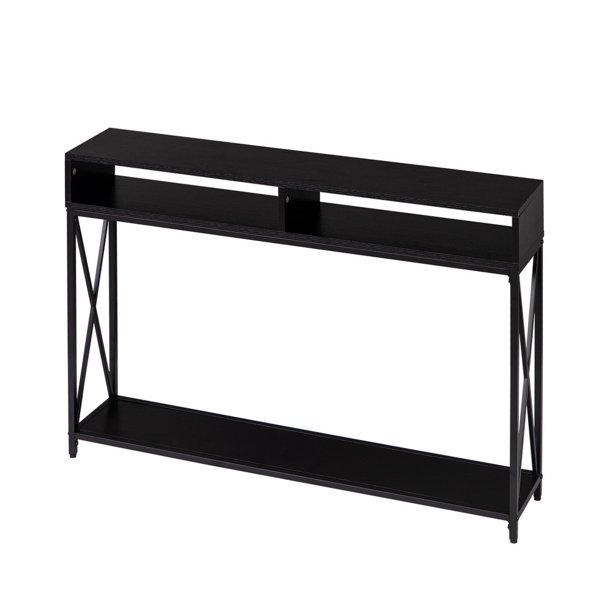 Aibecy Industrial Style Porch Table Side Cross, 3layer Black Oak