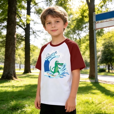 FYDUU Boys T Shirts Lightweight Graphic Tees Short Sleeve Tops Everyday Comfortable Round Neck Tee Shirt For Kids Breathable Everyday Tshirts 8-9 Years