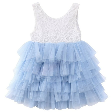 

Carolilly Little Girls Dress Sleeveless Lace Back Multi-Layer Mesh TuTu Dress