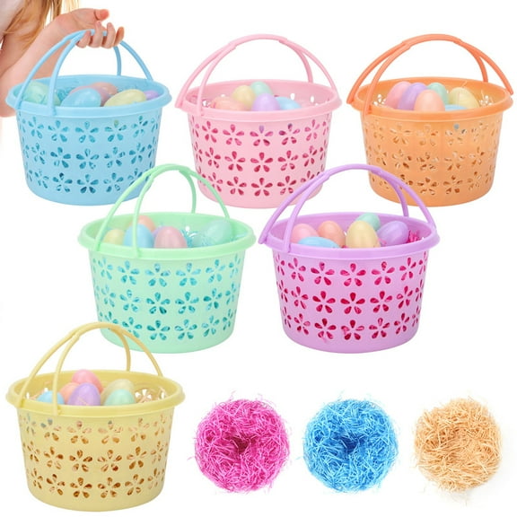 DUNCHATY 6 Pack Easter Basket Set for Kids, Easter Basket Stuffers, Easter Toys, Includes 6pc 6.1" Easter Buckets, 3pc Grass, 36pc Easter Eggs, Perfect for Egg Hunts, Party Favors & Decorations