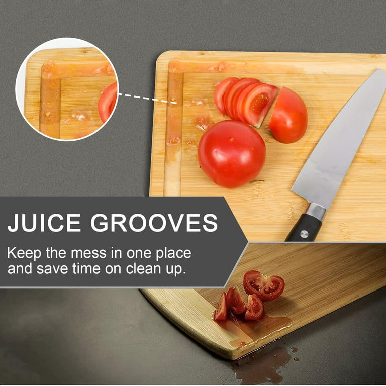 Cutting Boards for Kitchen, BEZIA 17 x 12 Thick Chopping Butcher Block  with Juice Groove, 100% Natural Bamboo Cheese Charcuterie Carving Serving
