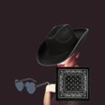 thumbnail image 1 of Sombrero de vaquero Fernando con pañuelo y gafas Negro, 1 of 8