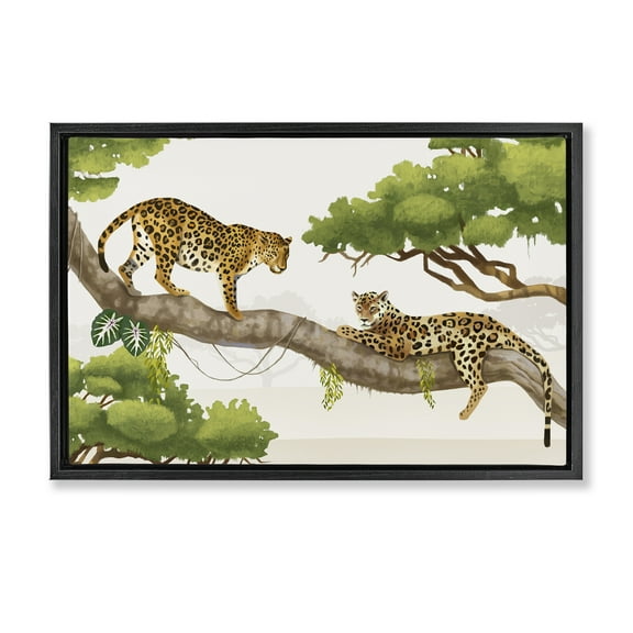 Stupell Industries Leopards Prowling on Branch Animals & Insects Painting Black Floater Framed Canvas Art Print Wall Art, 25 x 17