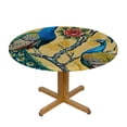 thumbnail image 3 of BANET Fitted Round Tablecloth Watercolor Peacocks,Cherry Tree Flower Colorful Bird Yellow Table Cover,Elastic Edged Table Cloth Fits Round Tables 31"-35, 3 of 8