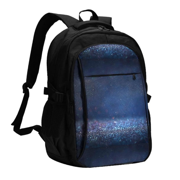 Fotbe Retro Blue Glitter Mochila con Estampado y Puerto USB para Hombre y Mujer, Mochila Antirrobo, Mochila de Viaje, Mochila Escolar, Mochila Universitaria