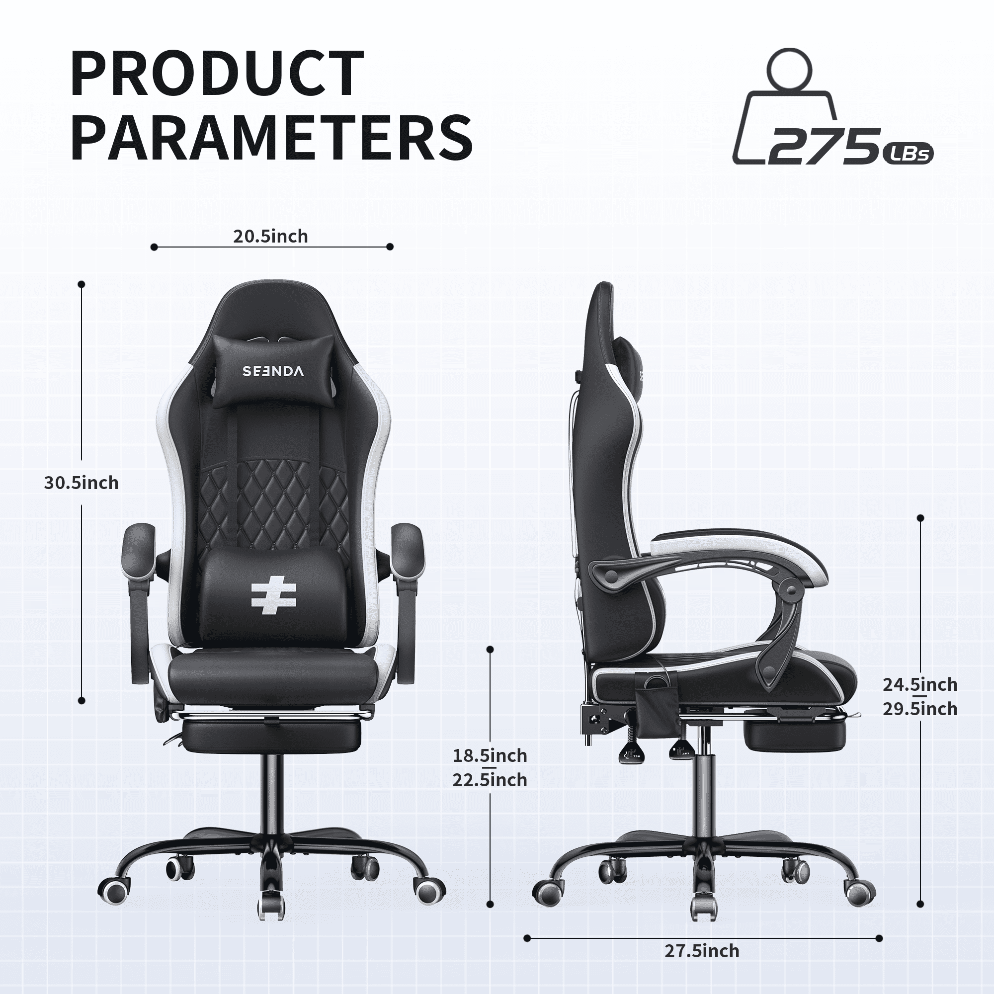 Seenda Massage Gaming Chair, Fabric Office Chair Ergonomic Desk Chair, Video Game Chair with Footrest and Massage Lumbar Support, High Back Computer Office Chair with Headrest, 275Lbs, Black