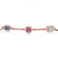 thumbnail image 2 of Gem Stone King 18K Rose Gold Plated Silver Bracelet Oval Persian Blue, Pink and White Moissanite (1.52 Cttw), 2 of 3