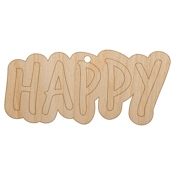 Happy Fun Text Wood Holiday Christmas Tree Ornament Unfinished DIY Pre-Drilled Craft