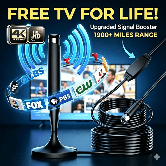 Pro HD TV Antenna– 1900  Mile Enhanced Range, Supports  Indoor/Outdoor 4K/1080P Smart TVs, Extended Range Reception for Local Channels, Amplified Signal Booster, 9.84 FT Coax Cable