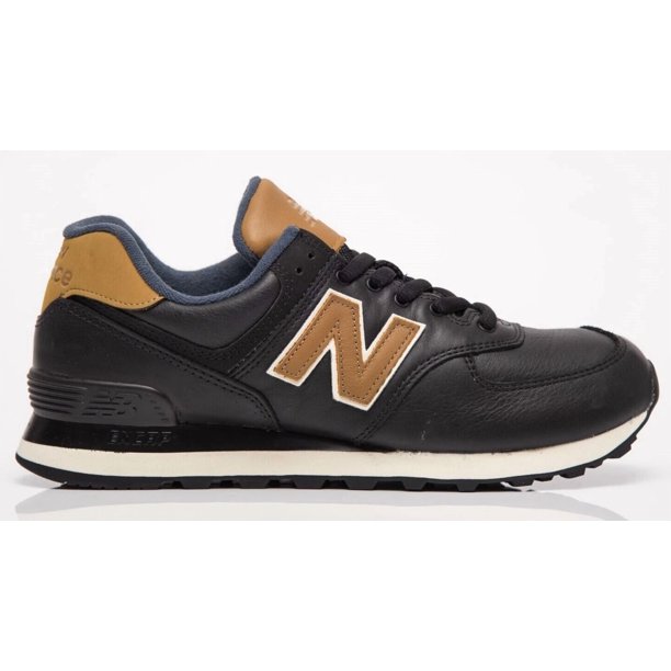 New Balance Mens Black/Brown Leather Sneakers 574 Athletic Shoes EU40