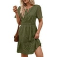thumbnail image 2 of UVN Women Dress Summer Short Sleeve V Neck Dress Ladies Caual A Line Hollow Out Lace Beach Dresses, 2 of 8