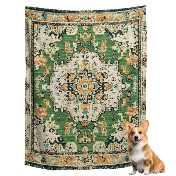 Throw Blanket for Couch, Green Bohemian Ethnic Western Soft Fleece Blanket 40x50in, Cozy Warm Flannel Throw Blankets All Season Use, Vintage Native Tribal Lightweight Blankets for Sofa Bed
