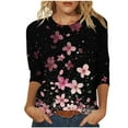 thumbnail image 2 of Fartey 3/4 Sleeve Tops for Women Plus Size Summer Floral Print Tees Shirts Trendy Boho Print Crew Neck Tunic Top Dressy Casual Three Quarter Sleeve Blouses Pink S-5XL, 2 of 5