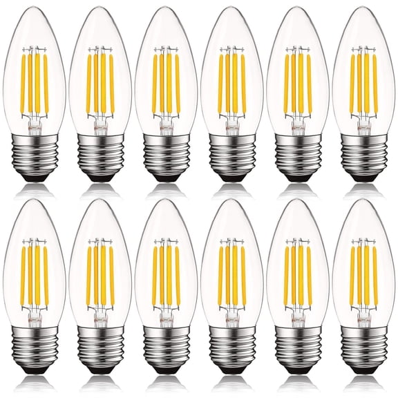 Luxrite Edison Candelabra LED Bulb Clear Glass, 5W=60W, 550 Lumens, 2700K Warm White, E26, Dimmable, UL Listed 12-Pack