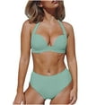 thumbnail image 2 of Qertyioot Women's Swimsuit Set Split Solid Steel Bikini Two-piece, 2 of 4