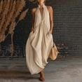 thumbnail image 3 of LIaqionyy Women Cotton Linen Maxi Dress Sleeveless Backless V Neck Flowy Boho Casual Beach Long Sundress for Womens, 3 of 5