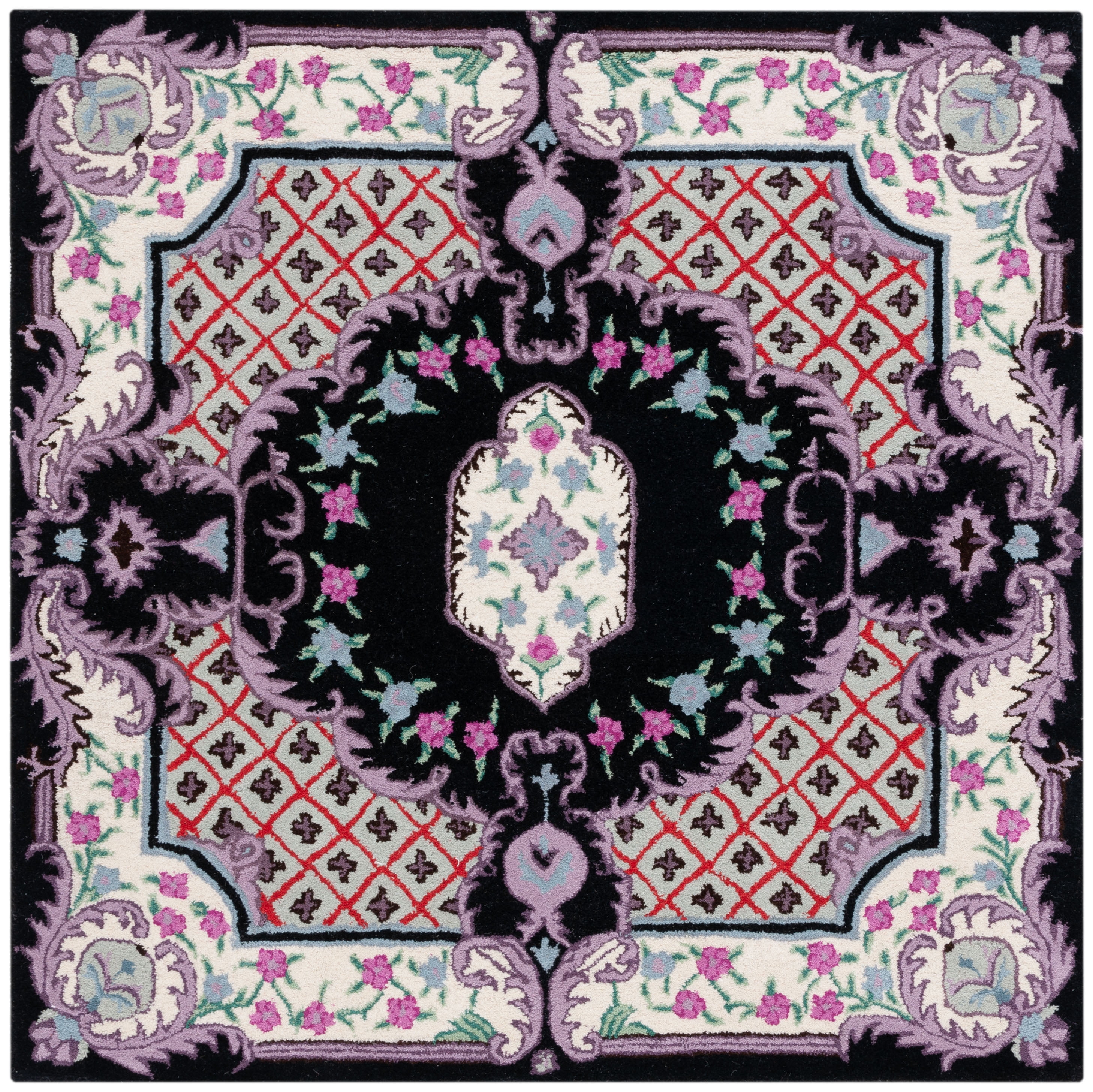 SAFAVIEH Bellagio Chandler Floral Wool Area Rug, Black/Ivory, 5' x 5' Square