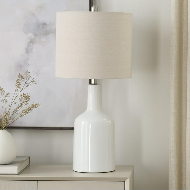 Lámpara Nourison Home, 56 cm, cerámica blanca brillante, 22 pulgadas