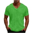 thumbnail image 2 of BRGZLK Men's V Neck T Shirts Summer Casual Loose Short Sleeve Tees Stylish Fitted Stretch Textured Loungewear Waffle Knit T-Shirt for Men Green XL, 2 of 6