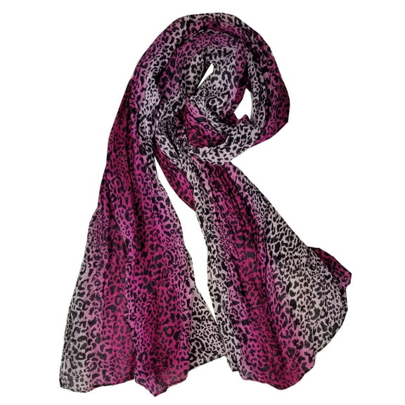 Pleated Leopard Scarf Scarves for Women Girls Light Weight & Warm (Fuchsia)
