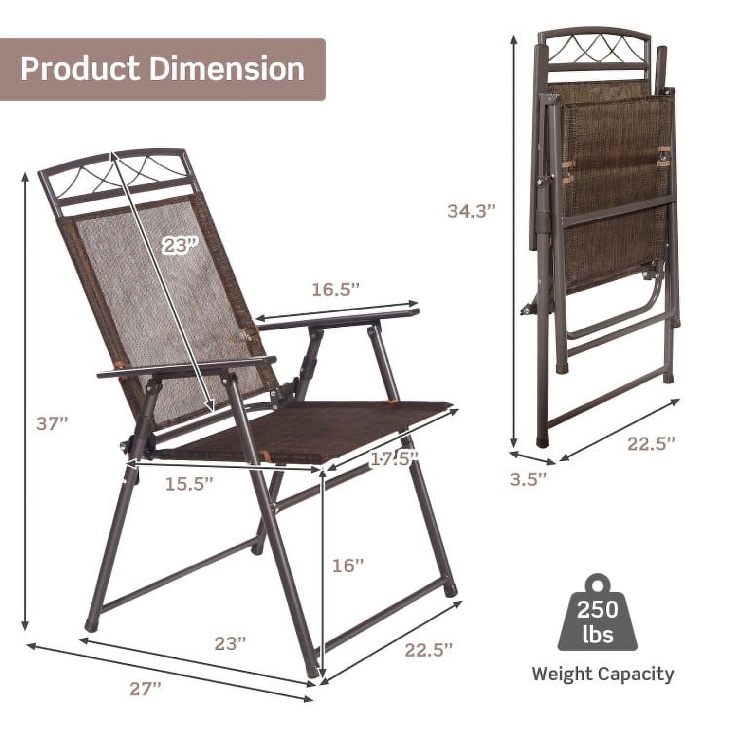 GVN Set of 4 Patio Folding Sling Chairs Steel Camping Deck, Outdoor Furniture Chairs for Backyard, Porch, Garden, Poolside