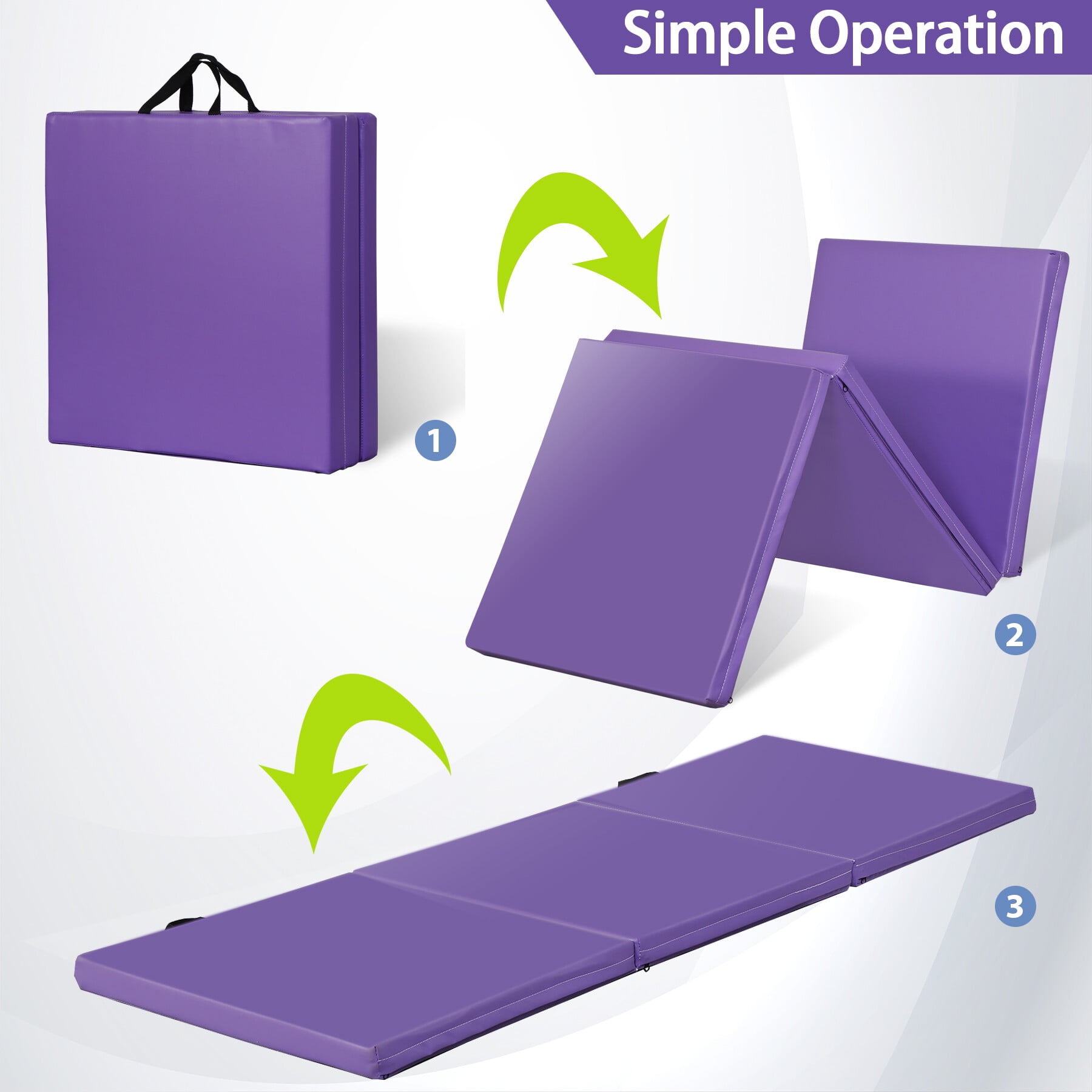 ZenSports 6’x2’ Tri-Fold Exercise Mat Portable Gymnastics Mat for Stretching Yoga Core Workouts Purple